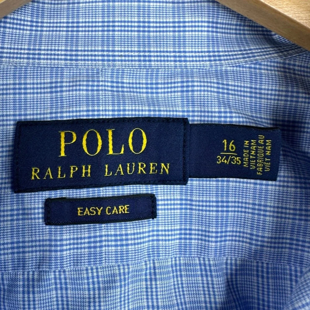 Polo Ralph Lauren Easy Care Plaid Long Sleeve Button Up Shirt size 16 Blue/White